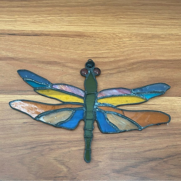 Vintage Stained Glass Dragonfly Window Hanging Sun Catcher 9”X6” Needs REWORK - Picture 4 of 11